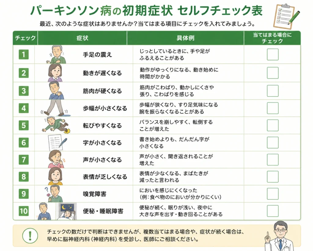 パーキンソン病の初期症状セルフチェック
