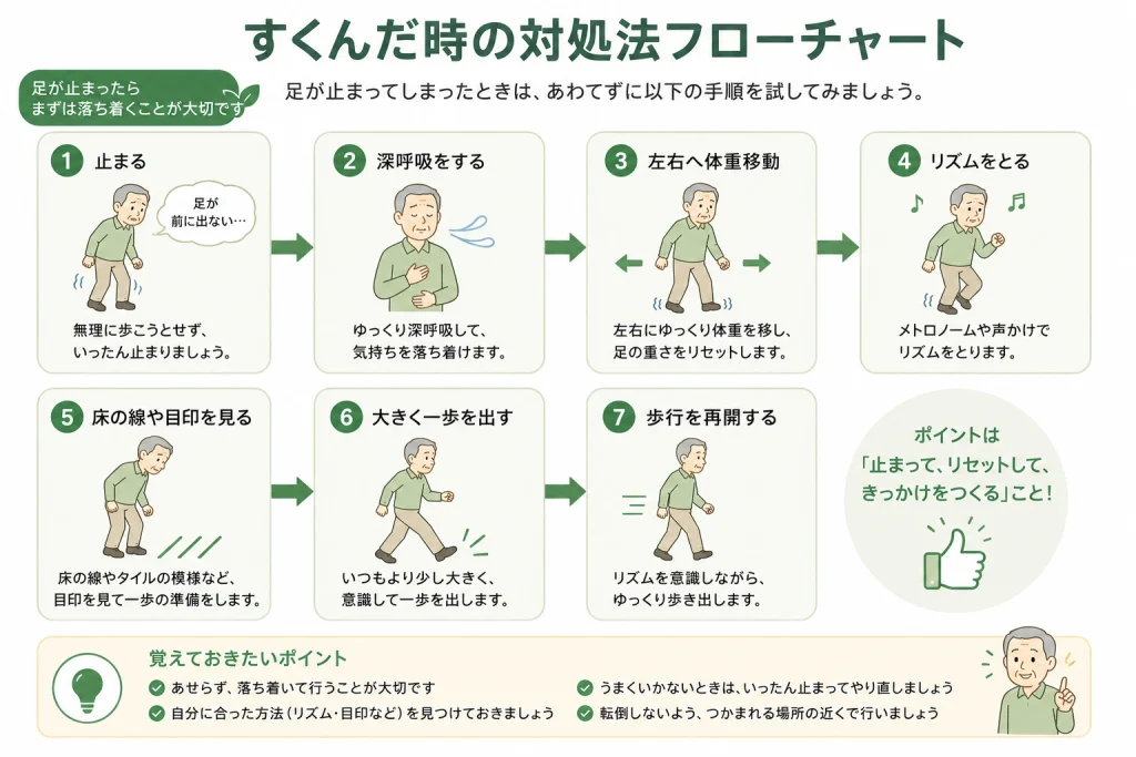 パーキンソン病で足がすくんだ時の対処法