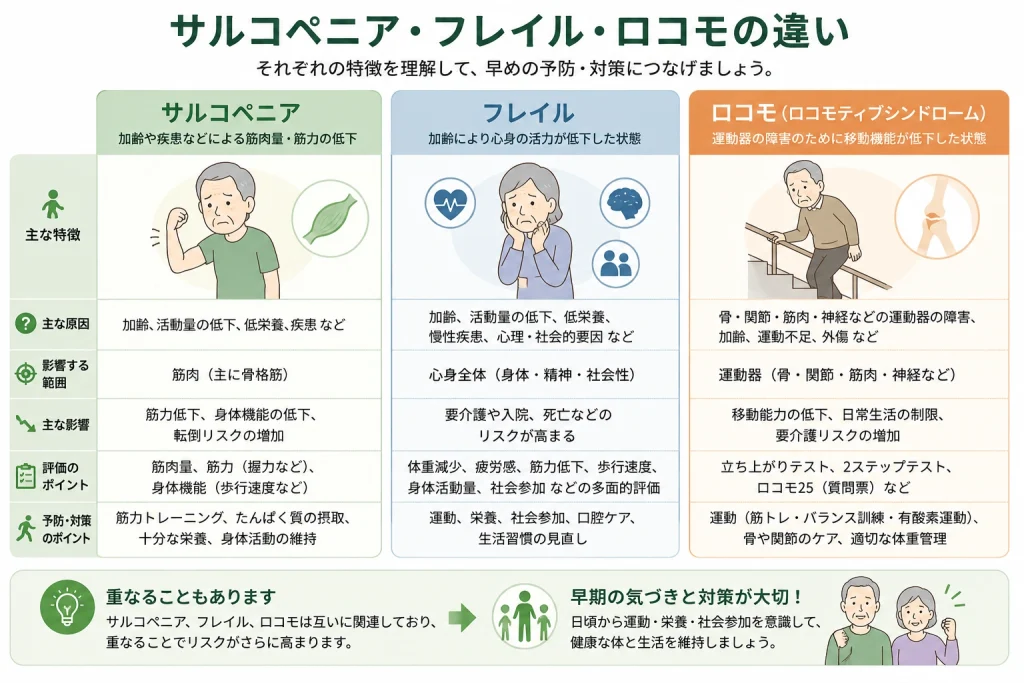 サルコペニア・フレイル・ロコモの違い