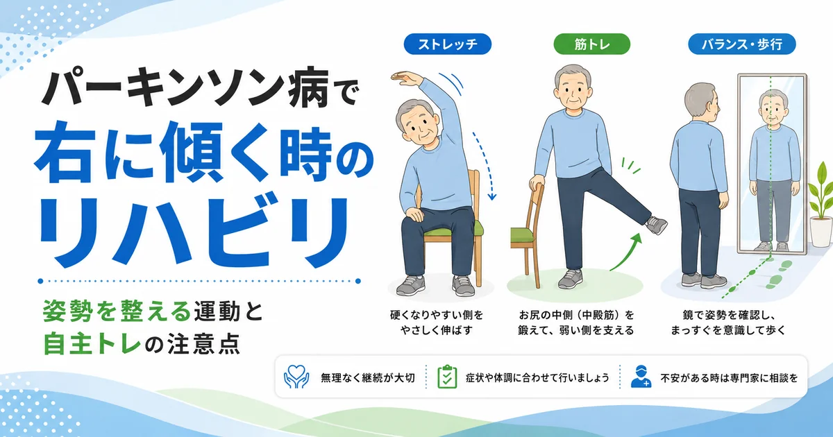 パーキンソン病で右に傾く時のリハビリ|姿勢を整える運動と自主トレの注意点