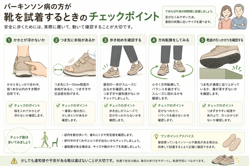 パーキンソン病の靴の試着チェックポイント