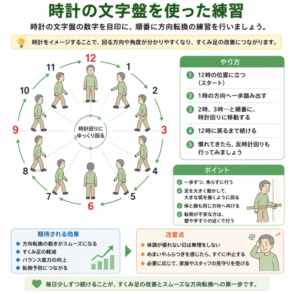 すくみ足　時計の文字盤を使った練習