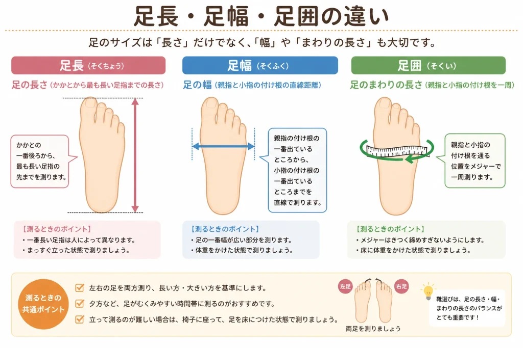 足長・足幅・足囲の違い