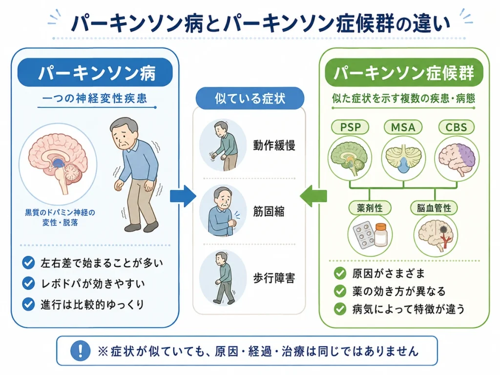 パーキンソン病とパーキンソン症候群の違い