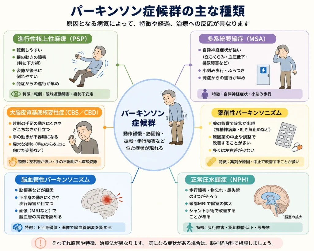 パーキンソン症候群の主な種類
