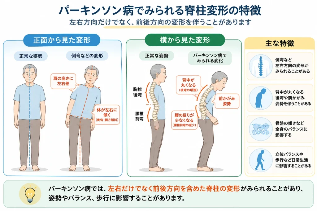 パーキンソン病でみられる脊椎変形の特徴
