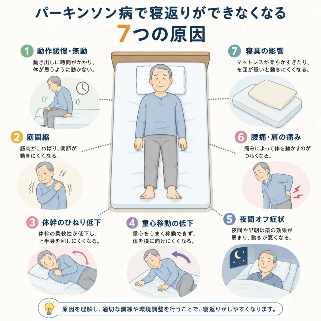 パーキンソン病で寝返りができなくなる7つの原因
