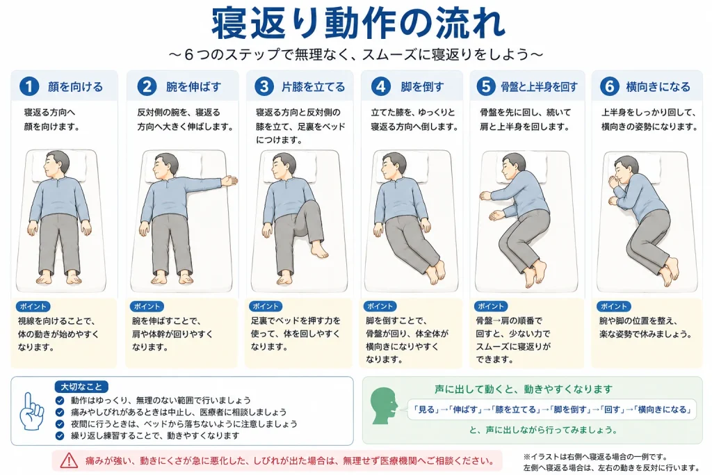 パーキンソン病の寝返り動作の流れ