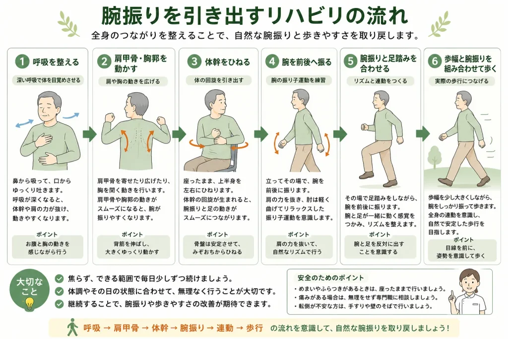 腕振りを引き出すリハビリの流れ
