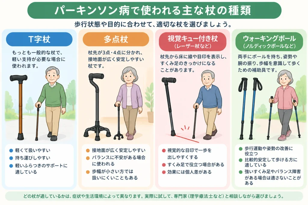 パーキンソン病で使われる杖の種類