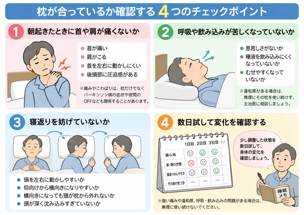 パーキンソン病で枕が合っているか確認する4つのチェックポイント