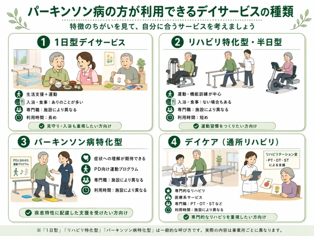 パーキンソン病の方が利用できるデイサービスの種類