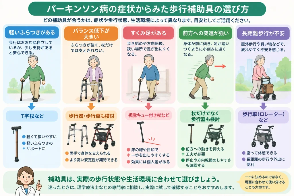 パーキンソン病の症状から選ぶ歩行補助具