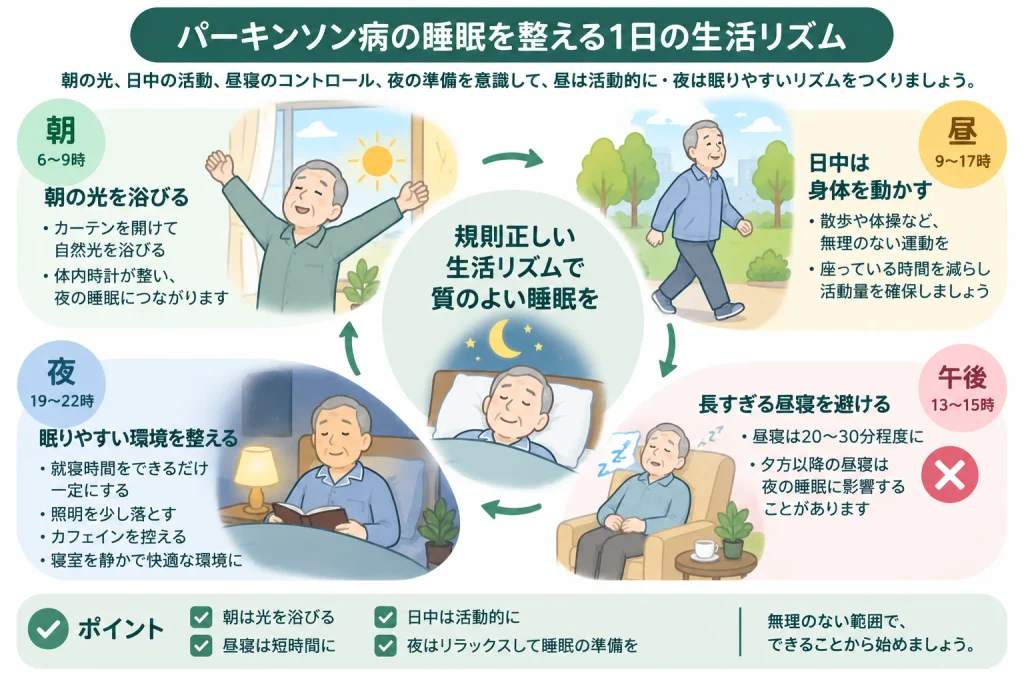 パーキンソン病の睡眠は1日の生活リズムが大切
