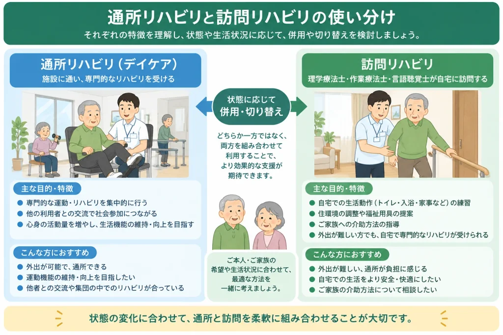通所リハビリと訪問リハビリの使い分け_